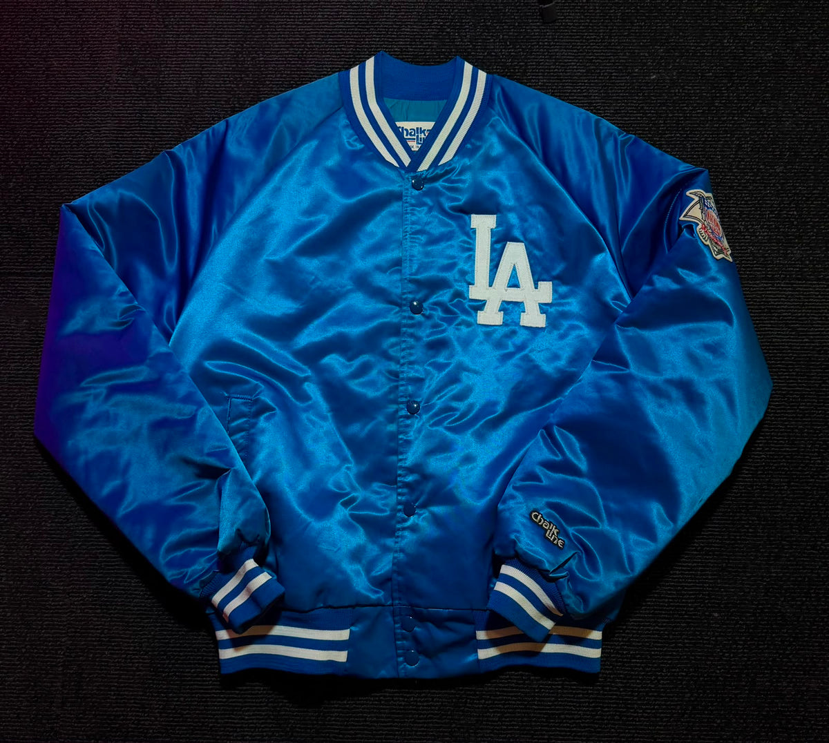 Vintage LA Dodgers Chalk Line satin jacket, front view
