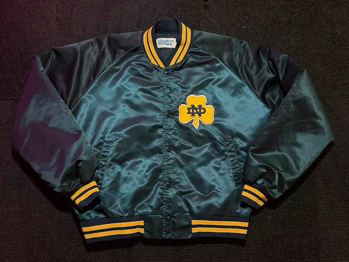 Vintage Notre Dame Chalk Line satin jacket, front view