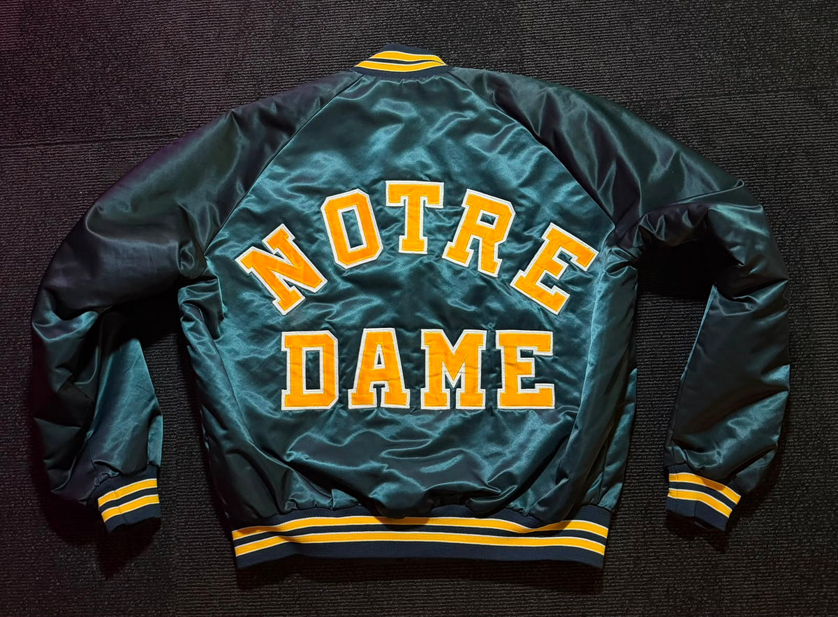 Vintage Notre Dame Chalk Line satin jacket, back view